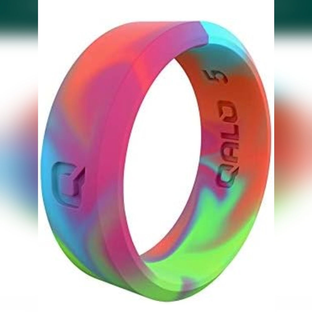 Unisex Modern Silicone Ring in multi color, size 8, white bag - Picture 2 of 3